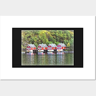 Red Boathouses at Flåm Posters and Art